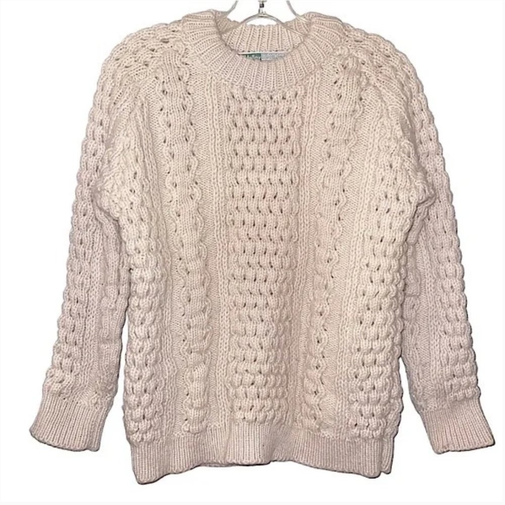Vintage Irish Wool Cable Knit Fisherman’s Sweater Size Small